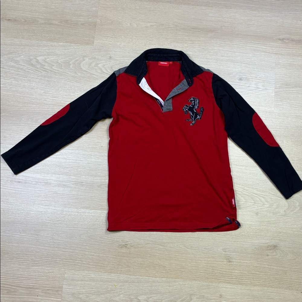 Ferrari Red Navy Gray Long Sleeve Polo Shirt